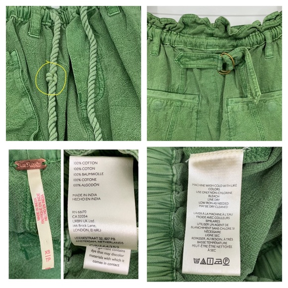 Free People Runyon Drop Crotch Cropped Wide Leg Oversized Green Pants Size XS - Picture 11 of 16